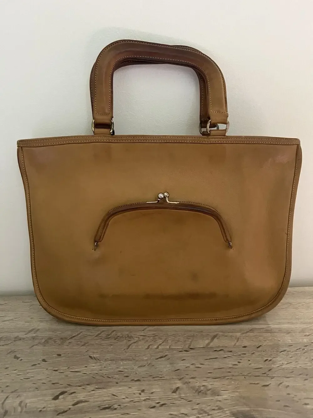 Vintage Coach Bonnie Cashin Watermelon Kisslock Tote Talon Zip Bag 0497 Tan